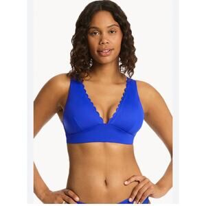 Sea Level Scalloped Longline Tri Colour Cobalt women’s bikini top size 10 (new)